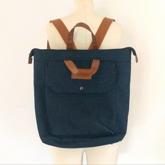 Guess Los Angeles Blue Denim Fabric Backpack Tote - Picture 12 of 12